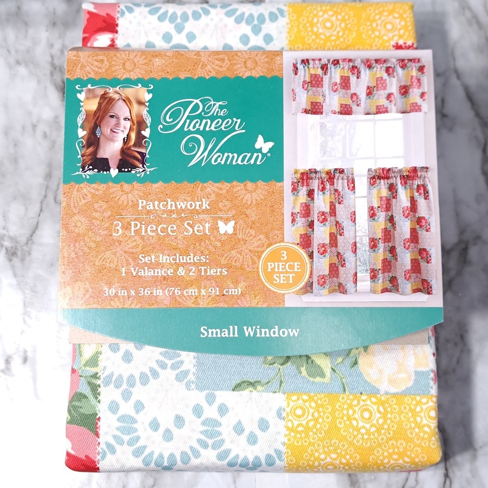 New The Pioneer Woman (3) Piece Patchwork Curtain Floral 30" x 36" Valance Set